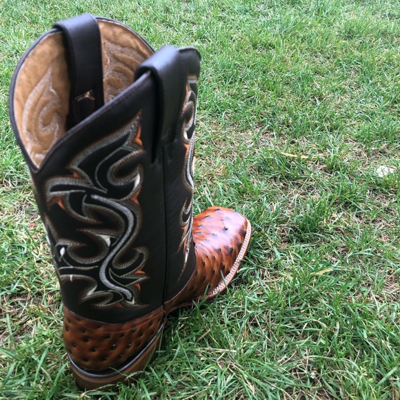 Men’s Western Rodeo Cowboy Ostrich Print Leather Boots Bota Avestruz 380 cognac - Picture 5 of 5